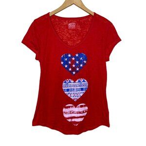 Made In the USA Graphic Tee Shirt Patriotic Heart Burnout Fitted Women's Size L